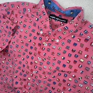 Reyn Spooner Shirt Mens Large Pink Nautical Signal Flag Short Sleeve Cotton L
